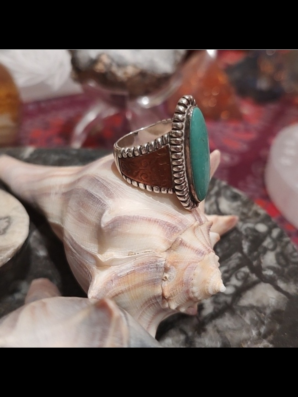 Rare ! Carolyn Pollack Relios Green Turquoise W/ Copper Accent Sterling Ring